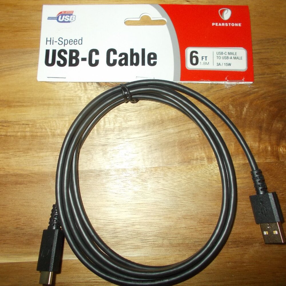 Pearstone Hi Speed 6 Foot Cable USB-C Male To USB-A Male PREOWNED- WORKS
